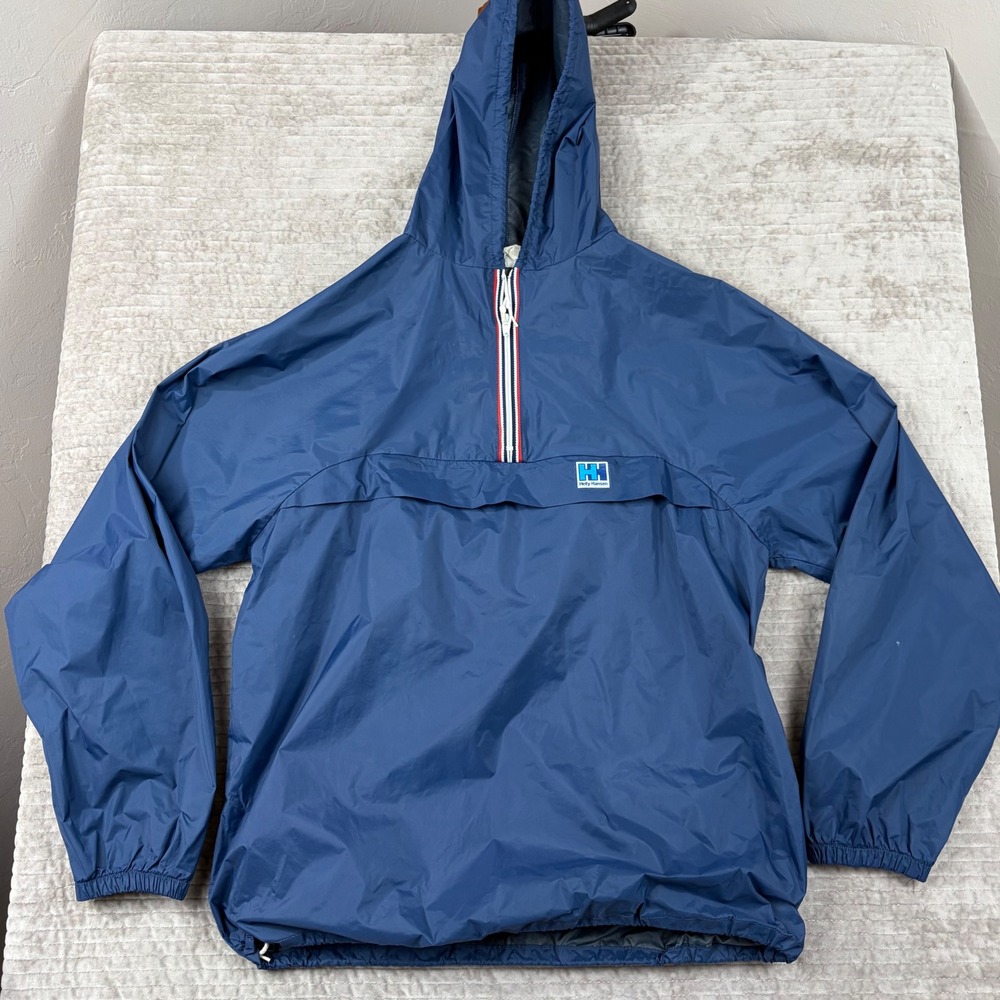 Vintage Helly Hansen Mens Navy Blue Anorak Windbreaker Jacket Made in USA Large
